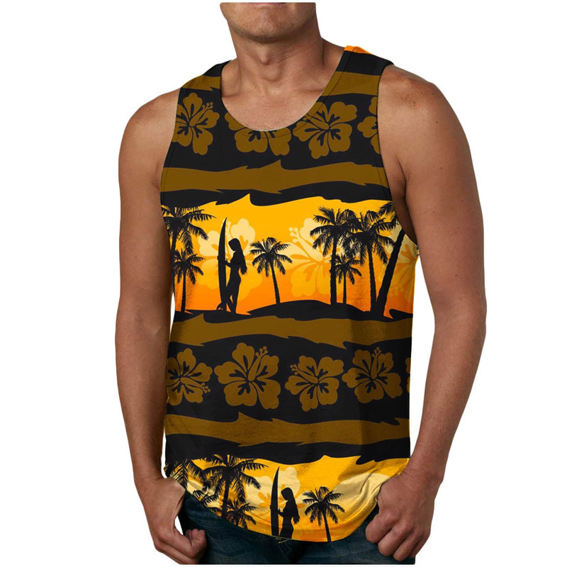 Tank top s digitalnim Hawaii otiskom, širok kroj, materijal 95% poliester (Air layer), prozračan, za plažu ljeto