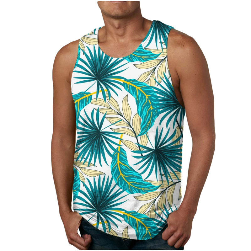 Tank top s digitalnim Hawaii otiskom, širok kroj, materijal 95% poliester (Air layer), prozračan, za plažu ljeto