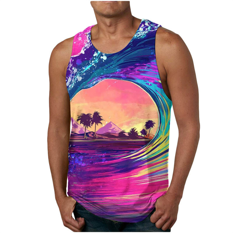 Tank top s digitalnim Hawaii otiskom, širok kroj, materijal 95% poliester (Air layer), prozračan, za plažu ljeto