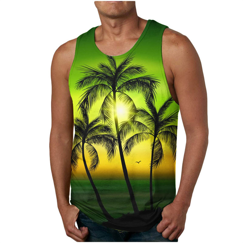 Tank top s digitalnim Hawaii otiskom, širok kroj, materijal 95% poliester (Air layer), prozračan, za plažu ljeto