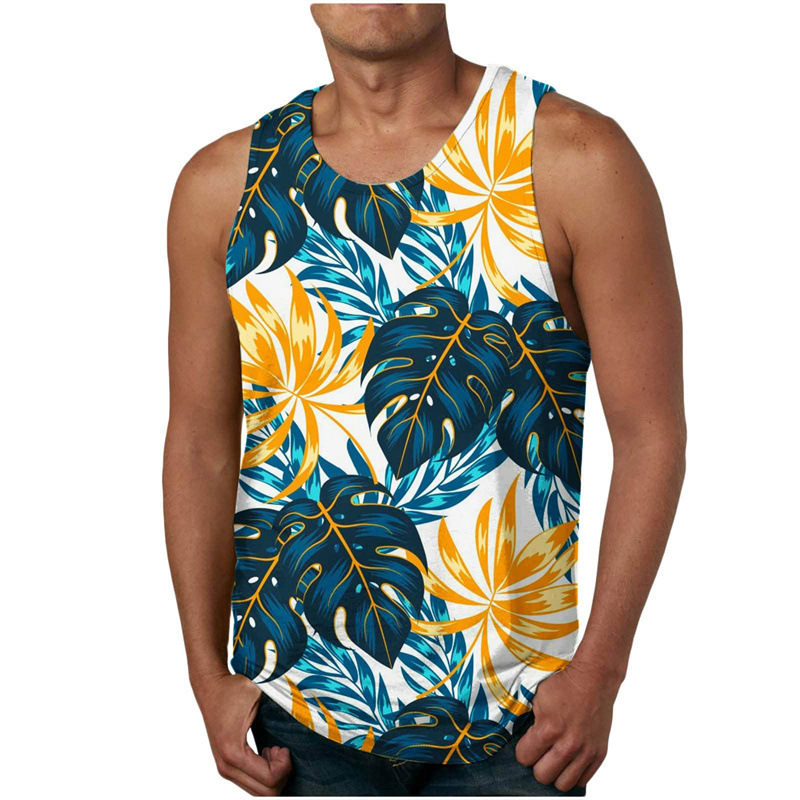 Tank top s digitalnim Hawaii otiskom, širok kroj, materijal 95% poliester (Air layer), prozračan, za plažu ljeto