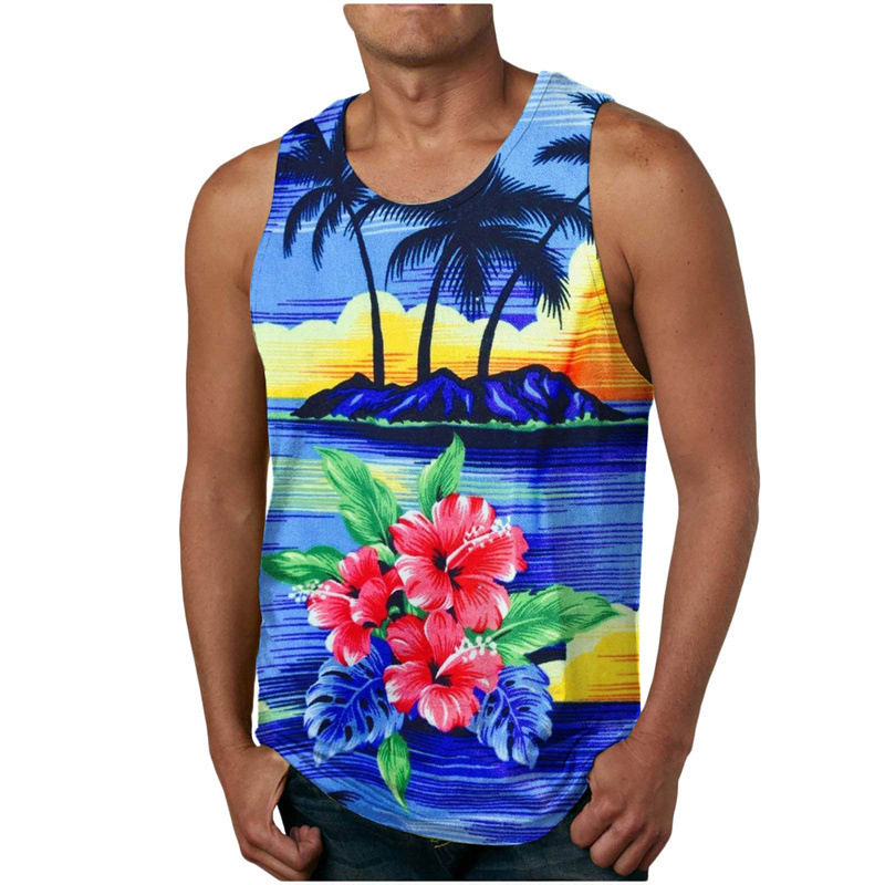 Tank top s digitalnim Hawaii otiskom, širok kroj, materijal 95% poliester (Air layer), prozračan, za plažu ljeto