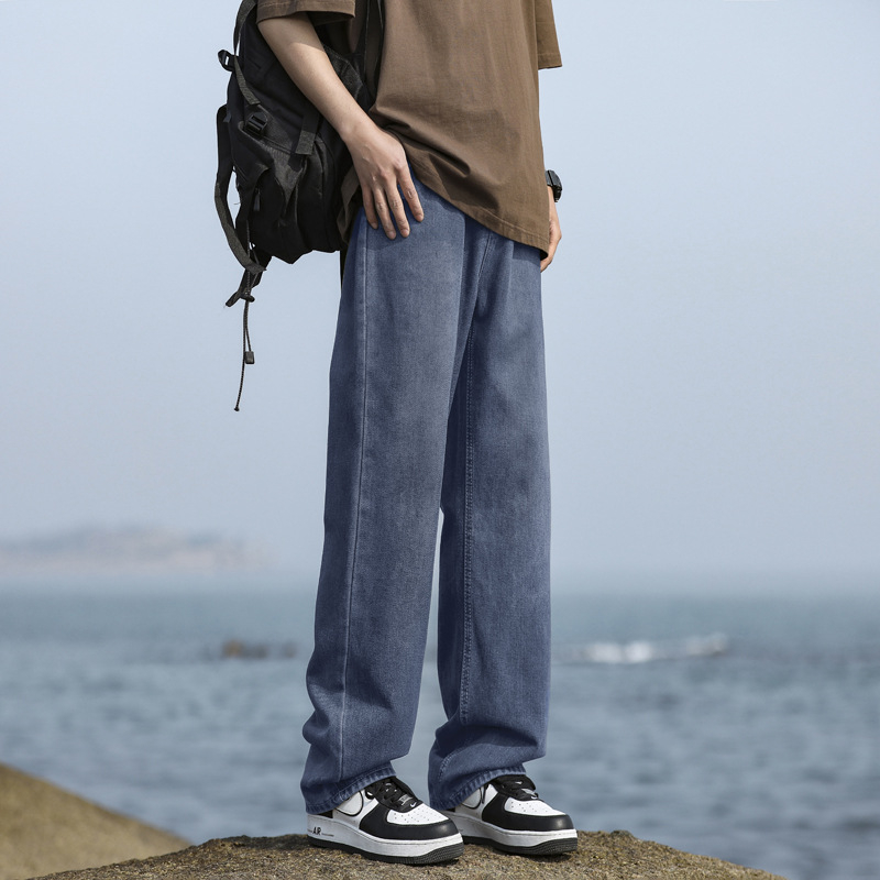Muške traperice za jesen/zimu, ravni kroj, casual udobne, pamuk-denim, prednji dio s kopčama, srednji pojas