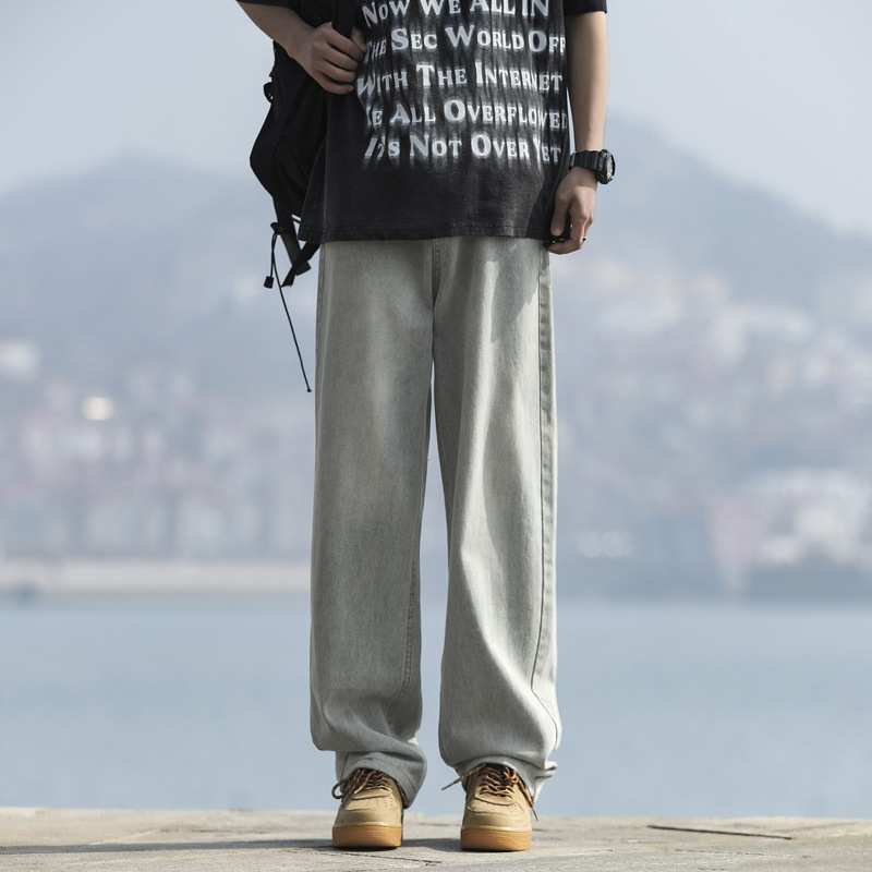Muške traperice za jesen/zimu, ravni kroj, casual udobne, pamuk-denim, prednji dio s kopčama, srednji pojas