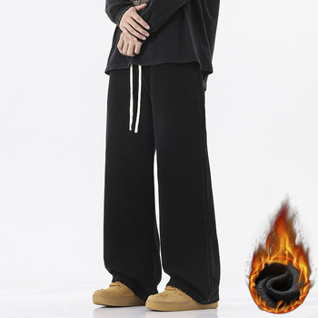 Мъжки дънки с свободна кройка, прави крака, средно висока талия, деним памук, измиване с пясък