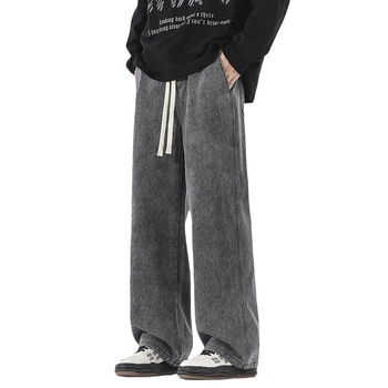 Мъжки дънки с свободна кройка, прави крака, средно висока талия, деним памук, измиване с пясък