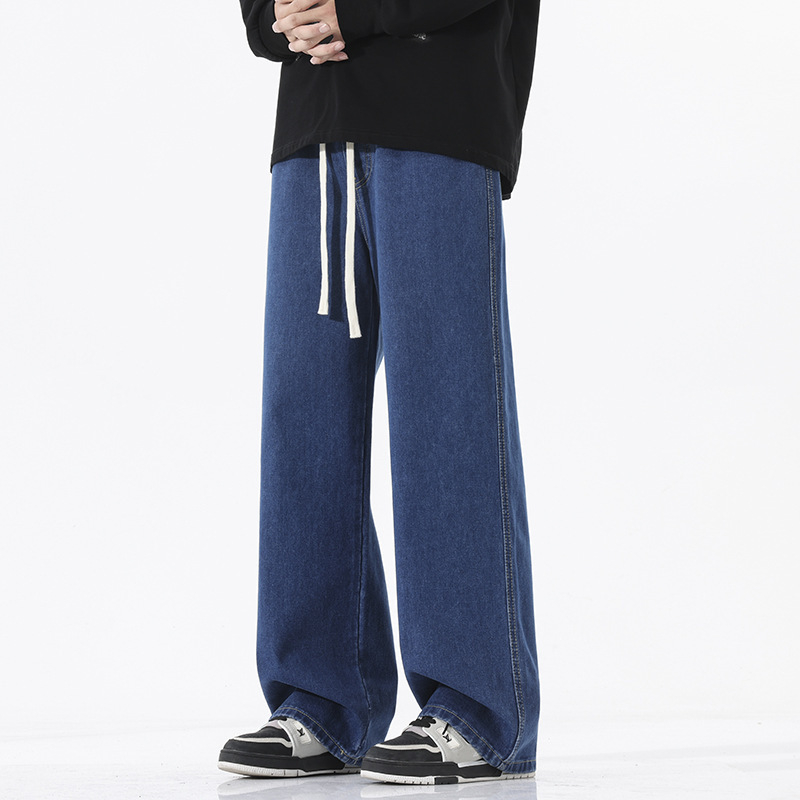 Мъжки дънки с свободна кройка, прави крака, средно висока талия, деним памук, измиване с пясък