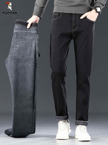 Woodpecker Jeans Slim Straight, căptușite cu catifea, îngroșate, talie medie, fermoar