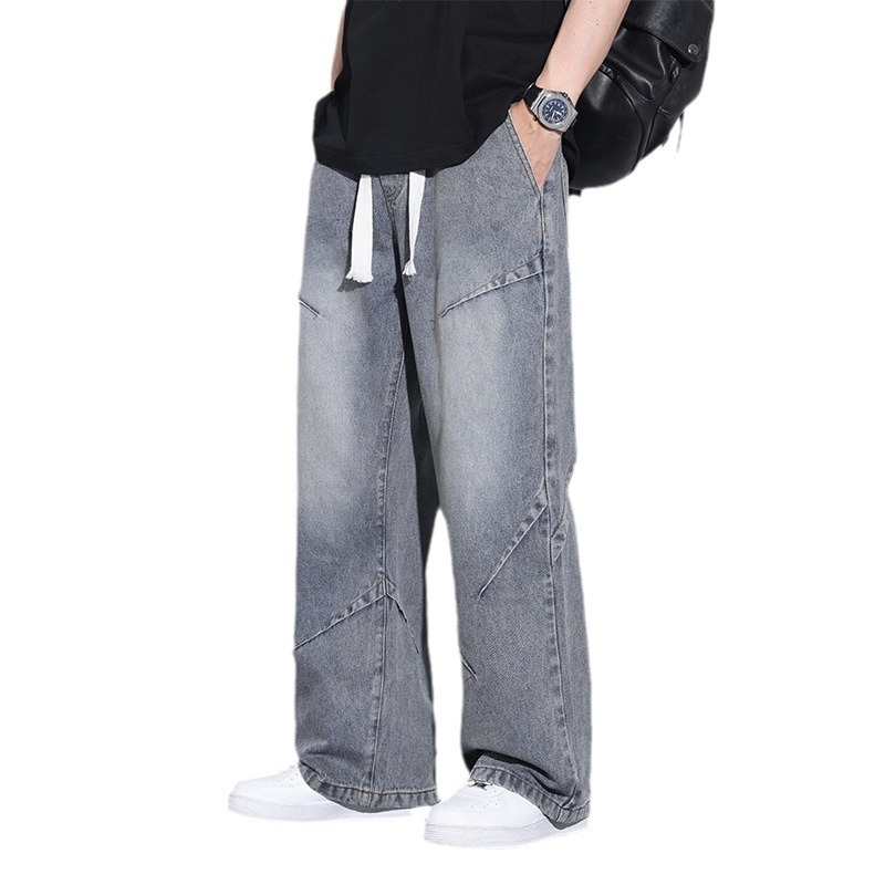Muške traperice plus veličine, pravi kroj, ljeto, američki street style, ležerna silueta, široke nogavice.