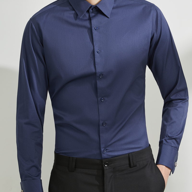 Muška košulja u francuskog stilu, dugi rukavi, slim fit, bijela, bez glačanja, formalna poslovna košulja za svadbu – za mladoženju ili kuma