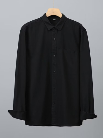 Muška košulja s dugim rukavima od čistog pamuka, udobna krojena, ovratnik tipa lapel, jednobojna, kardigan stil, za proljeće i jesen
