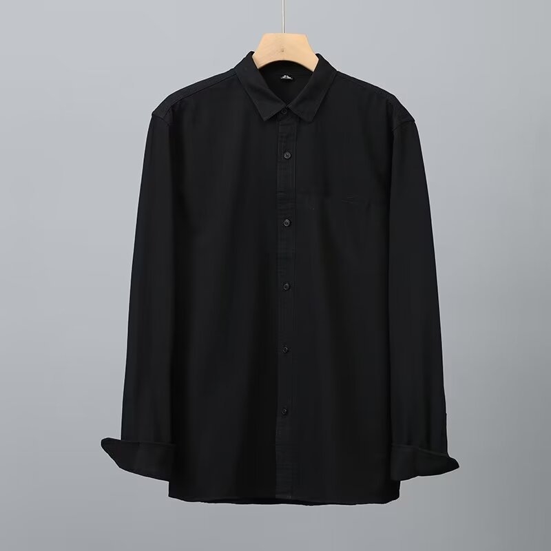 Muška košulja s dugim rukavima od čistog pamuka, udobna krojena, ovratnik tipa lapel, jednobojna, kardigan stil, za proljeće i jesen