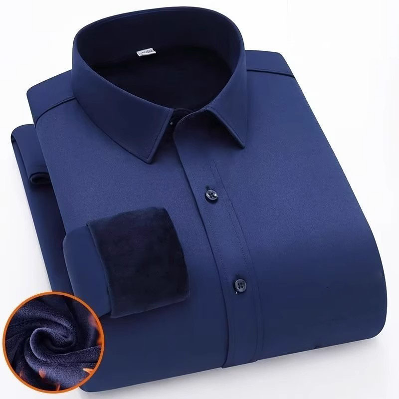 Muška košulja s fleece podstavom za zimu, dugi rukavi, uski kroj, ovratnik s reverom, materijal protiv nabiranja