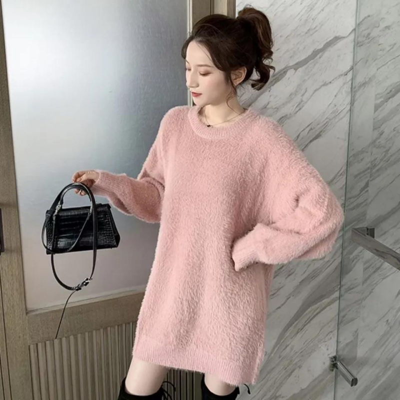 Ženski oversize džemper s kapuljačom od imitacije mink velura, debeo i topao, ležerni kroj, pastelske boje, jesenski model