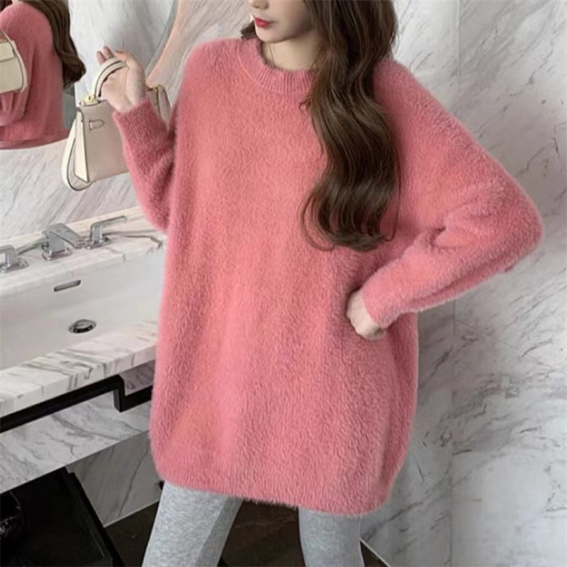 Ženski oversize džemper s kapuljačom od imitacije mink velura, debeo i topao, ležerni kroj, pastelske boje, jesenski model