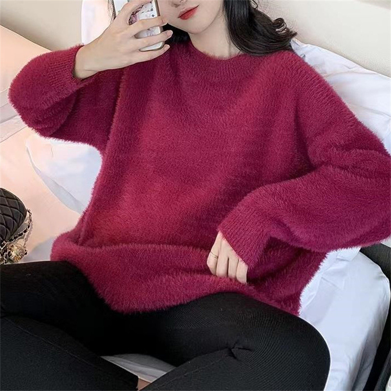 Ženski oversize džemper s kapuljačom od imitacije mink velura, debeo i topao, ležerni kroj, pastelske boje, jesenski model