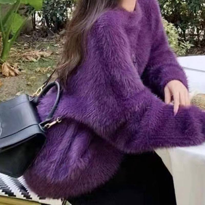 Ženski oversize džemper s kapuljačom od imitacije mink velura, debeo i topao, ležerni kroj, pastelske boje, jesenski model