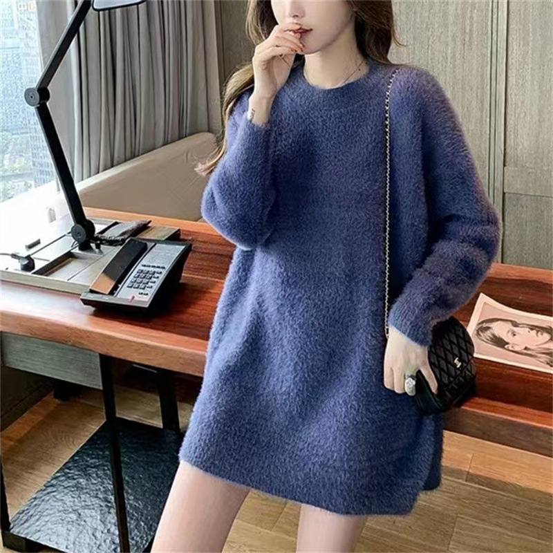 Ženski oversize džemper s kapuljačom od imitacije mink velura, debeo i topao, ležerni kroj, pastelske boje, jesenski model