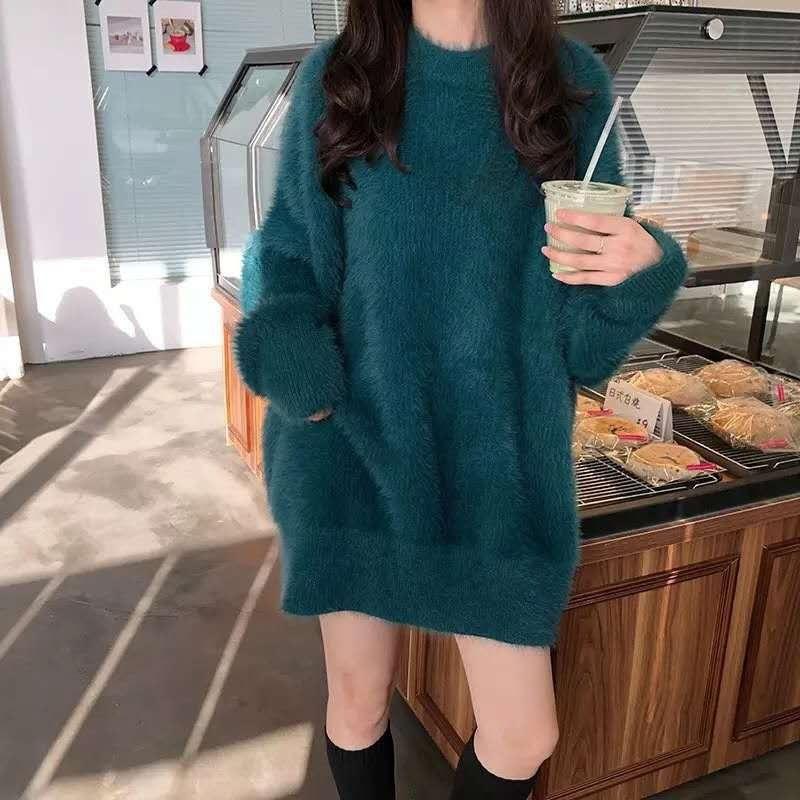 Ženski oversize džemper s kapuljačom od imitacije mink velura, debeo i topao, ležerni kroj, pastelske boje, jesenski model