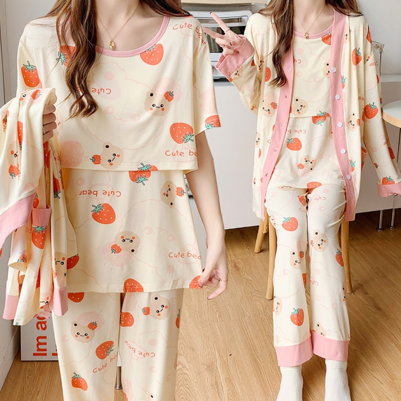 Σετ ρούχων για θηλασμό μετά τον τοκετό – με μακριά μανίκια, άνοιγμα θηλασμού, anime print, ύφασμα βισκόζη, 50–70% βισκόζη