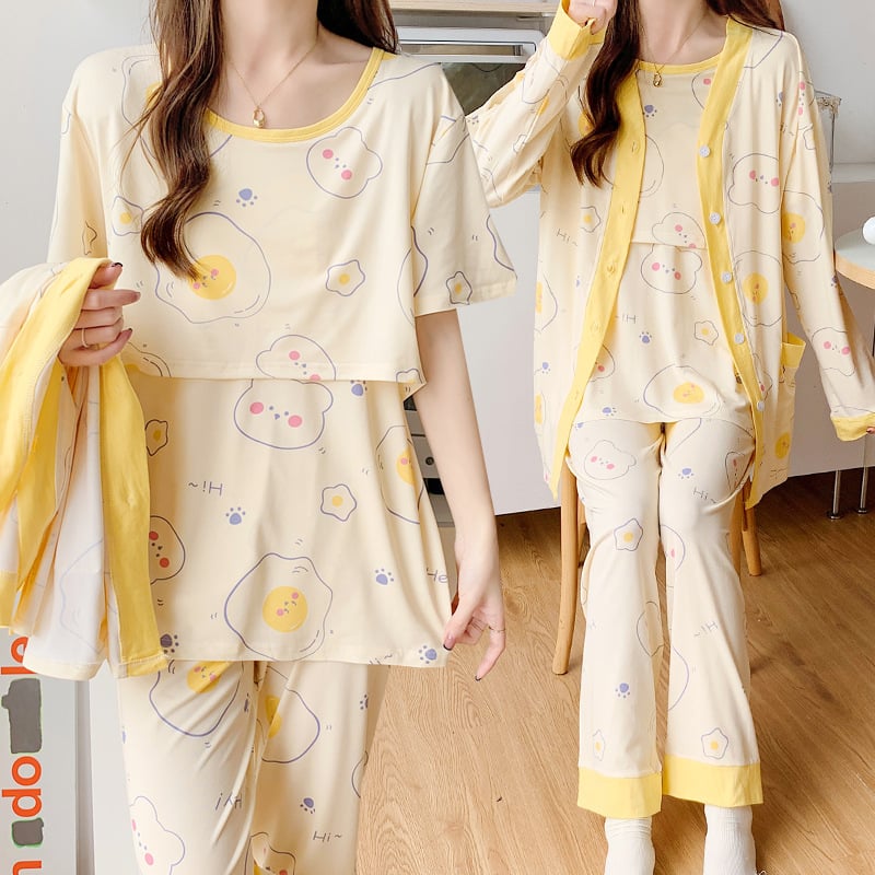 Σετ ρούχων για θηλασμό μετά τον τοκετό – με μακριά μανίκια, άνοιγμα θηλασμού, anime print, ύφασμα βισκόζη, 50–70% βισκόζη