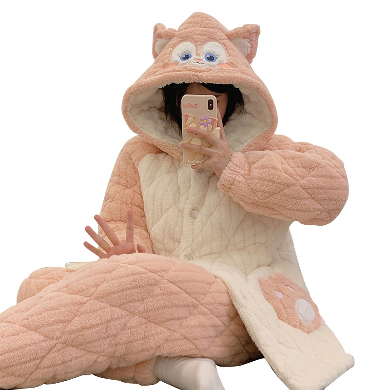 Σετ πιτζάμες εγκύου και θηλάζουσας — κουκούλα, μακριά μανίκια, τριπλό quilted βαμβακερό ύφασμα, 100% πολυεστέρας, τρία τεμάχια