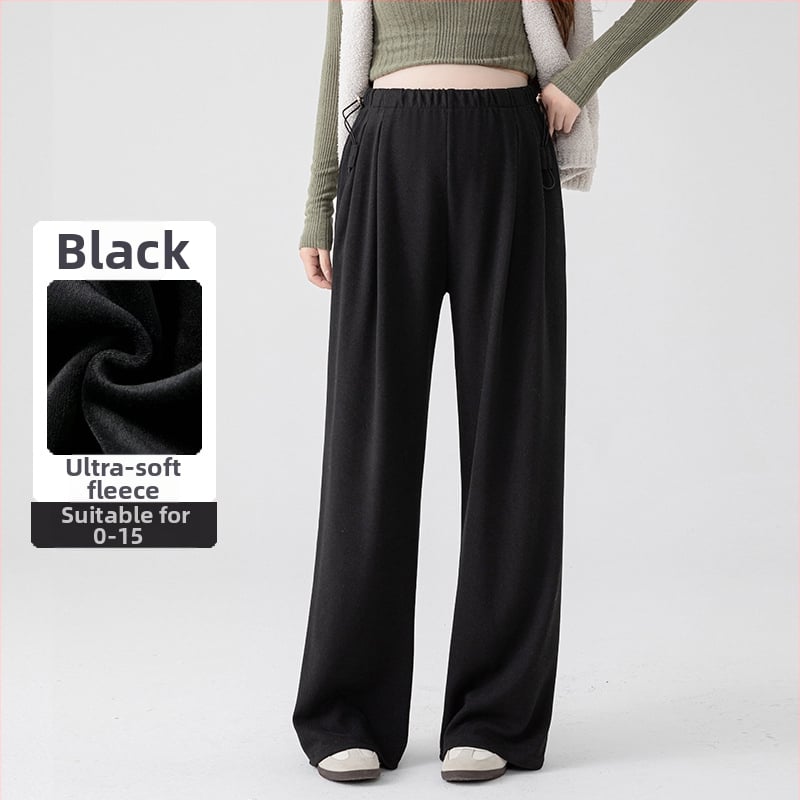 Παντελόνια εγκυμοσύνης από μαλλί-πολυεστέρα, φαρδιά γραμμή, ψηλή μέση, επένδυση φλίς, στήριξη κοιλιάς