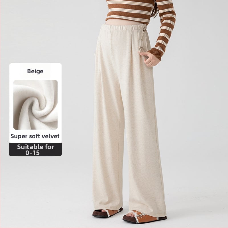 Παντελόνια εγκυμοσύνης από μαλλί-πολυεστέρα, φαρδιά γραμμή, ψηλή μέση, επένδυση φλίς, στήριξη κοιλιάς