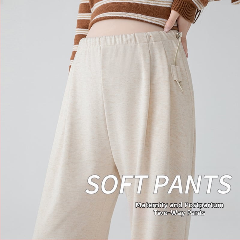 Παντελόνια εγκυμοσύνης από μαλλί-πολυεστέρα, φαρδιά γραμμή, ψηλή μέση, επένδυση φλίς, στήριξη κοιλιάς