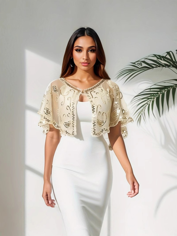 1920 Gatsby õhtukleit sequin- ja võrgustikust materjaliga, A-liiniline lõige, varrukateta, sügav V-kaelus, helmestega kaunistused.