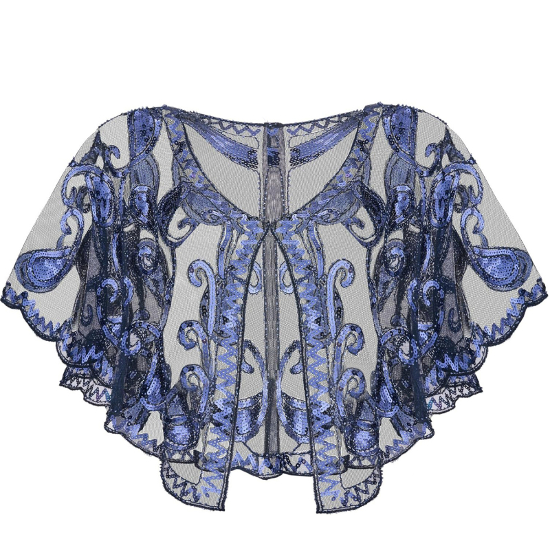 1920 Gatsby õhtukleit sequin- ja võrgustikust materjaliga, A-liiniline lõige, varrukateta, sügav V-kaelus, helmestega kaunistused.