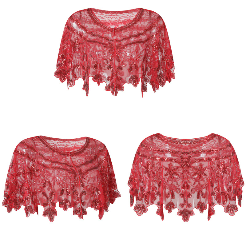 Set haljina s perlicama u stilu 1920-ih: mrežasti šal i kardigan s izvezenim warp-knit, za žene – cijelo godišnje nošenje