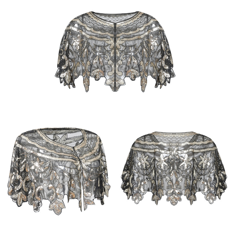 Set haljina s perlicama u stilu 1920-ih: mrežasti šal i kardigan s izvezenim warp-knit, za žene – cijelo godišnje nošenje