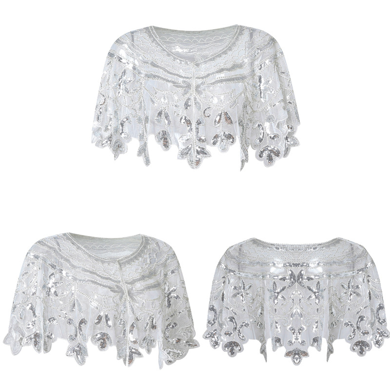 Set haljina s perlicama u stilu 1920-ih: mrežasti šal i kardigan s izvezenim warp-knit, za žene – cijelo godišnje nošenje