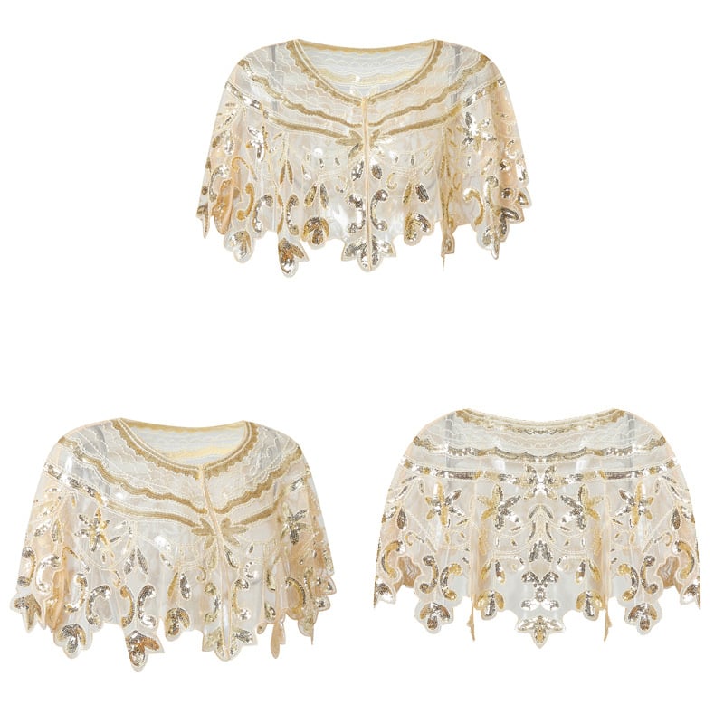 Set haljina s perlicama u stilu 1920-ih: mrežasti šal i kardigan s izvezenim warp-knit, za žene – cijelo godišnje nošenje