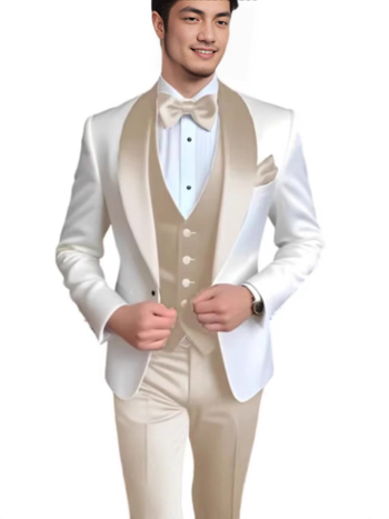 Мъжки костюм три части - Тесен силует, Памук-смес с полиестер, Едно копче закопчаване, Централна задна цепка, За всички сезони