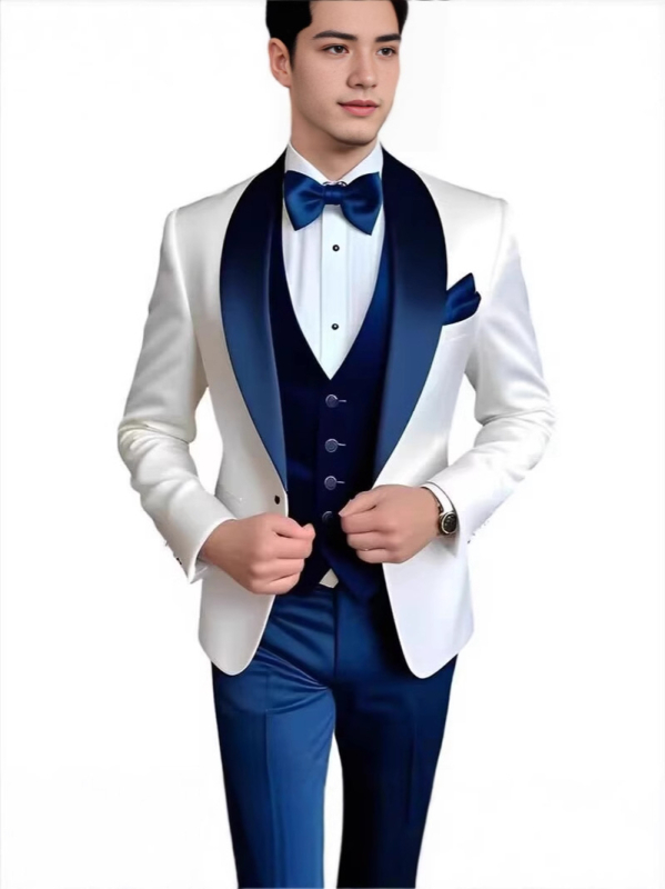 Мъжки костюм три части - Тесен силует, Памук-смес с полиестер, Едно копче закопчаване, Централна задна цепка, За всички сезони