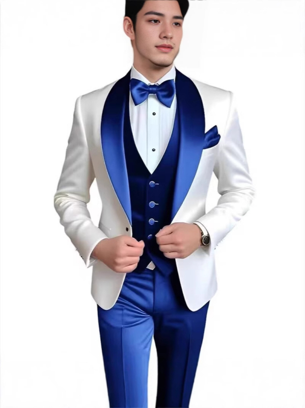 Мъжки костюм три части - Тесен силует, Памук-смес с полиестер, Едно копче закопчаване, Централна задна цепка, За всички сезони