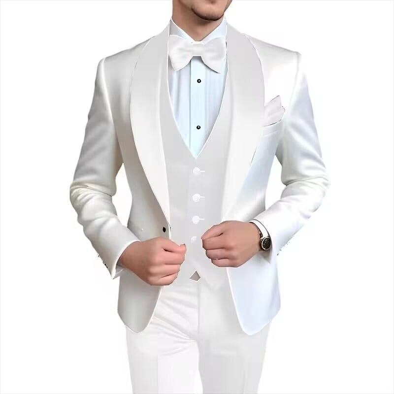 Мъжки костюм три части - Тесен силует, Памук-смес с полиестер, Едно копче закопчаване, Централна задна цепка, За всички сезони