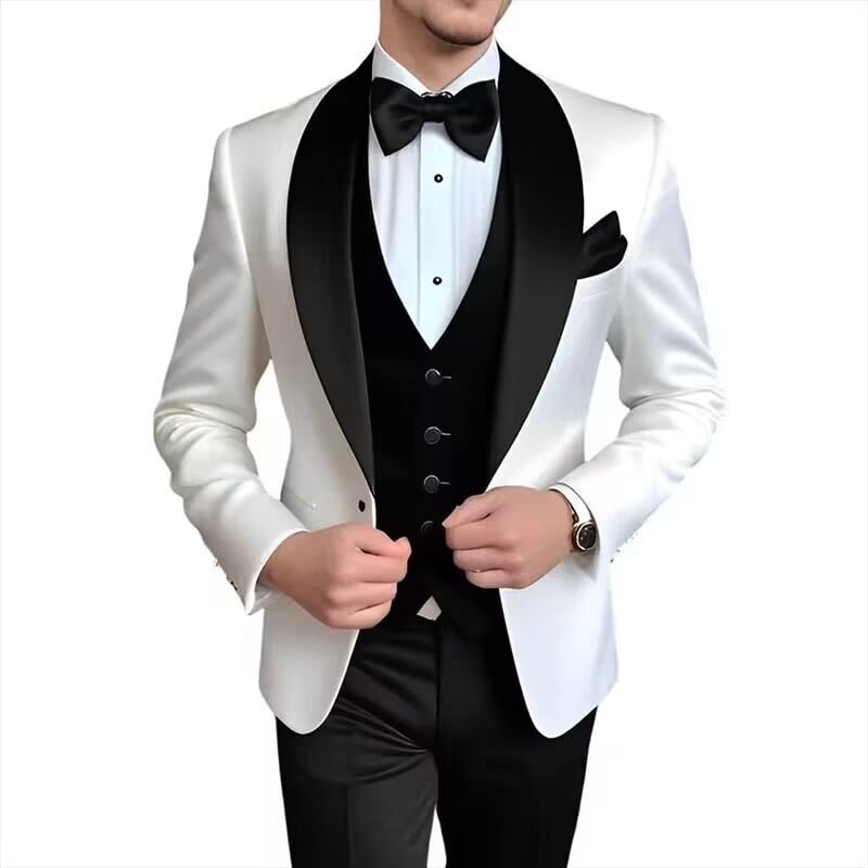 Мъжки костюм три части - Тесен силует, Памук-смес с полиестер, Едно копче закопчаване, Централна задна цепка, За всички сезони