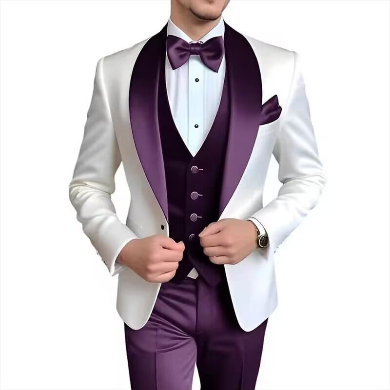 Мъжки костюм три части - Тесен силует, Памук-смес с полиестер, Едно копче закопчаване, Централна задна цепка, За всички сезони