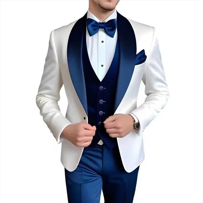 Мъжки костюм три части - Тесен силует, Памук-смес с полиестер, Едно копче закопчаване, Централна задна цепка, За всички сезони