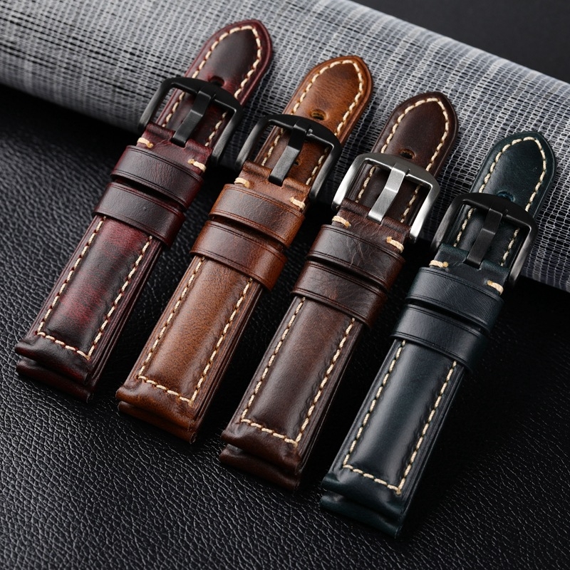 Kožni kaiš za sat – ručno izrađen, završna obrada uljnim voskom, prava koža, brzo oslobađanje kopče, proljeće 2024, retro stil književnosti i umjetnosti