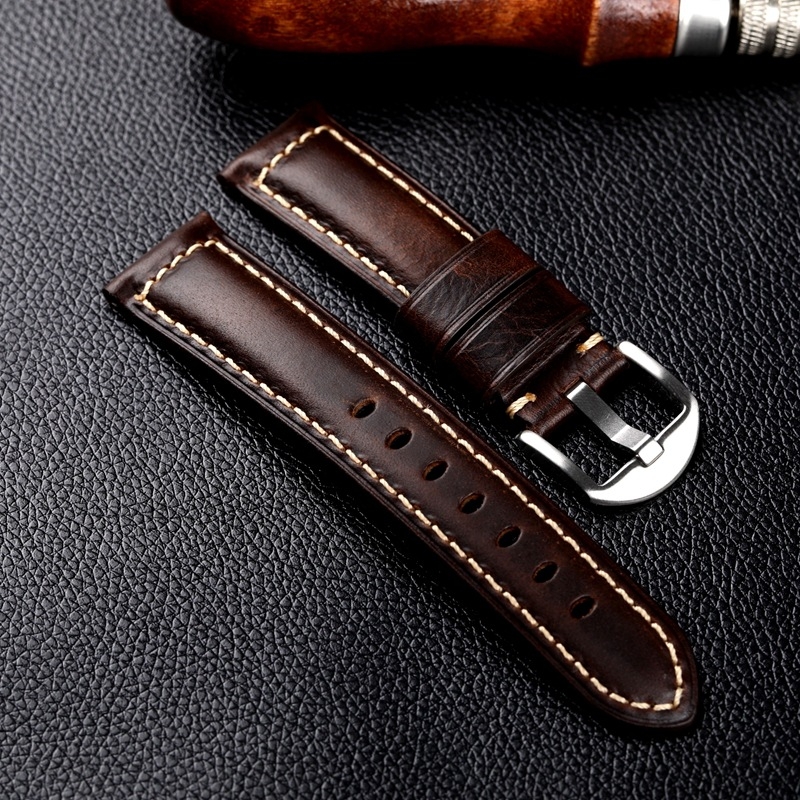 Kožni kaiš za sat – ručno izrađen, završna obrada uljnim voskom, prava koža, brzo oslobađanje kopče, proljeće 2024, retro stil književnosti i umjetnosti