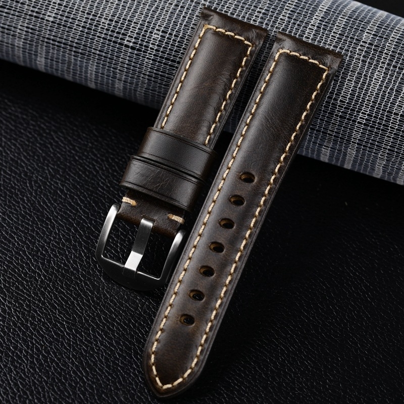 Kožni kaiš za sat – ručno izrađen, završna obrada uljnim voskom, prava koža, brzo oslobađanje kopče, proljeće 2024, retro stil književnosti i umjetnosti