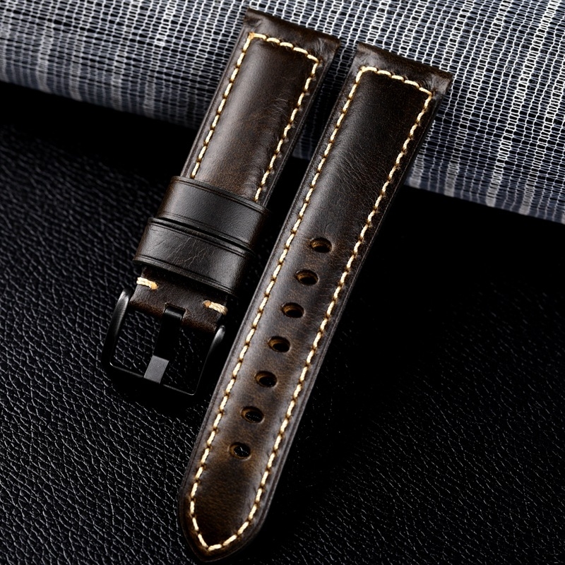 Kožni kaiš za sat – ručno izrađen, završna obrada uljnim voskom, prava koža, brzo oslobađanje kopče, proljeće 2024, retro stil književnosti i umjetnosti
