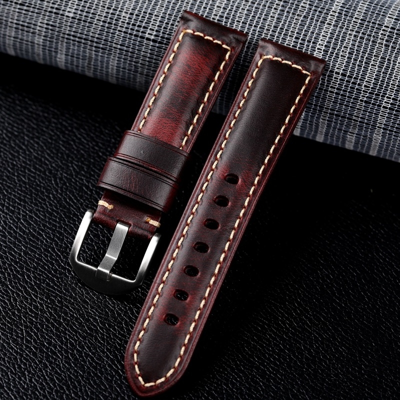Kožni kaiš za sat – ručno izrađen, završna obrada uljnim voskom, prava koža, brzo oslobađanje kopče, proljeće 2024, retro stil književnosti i umjetnosti