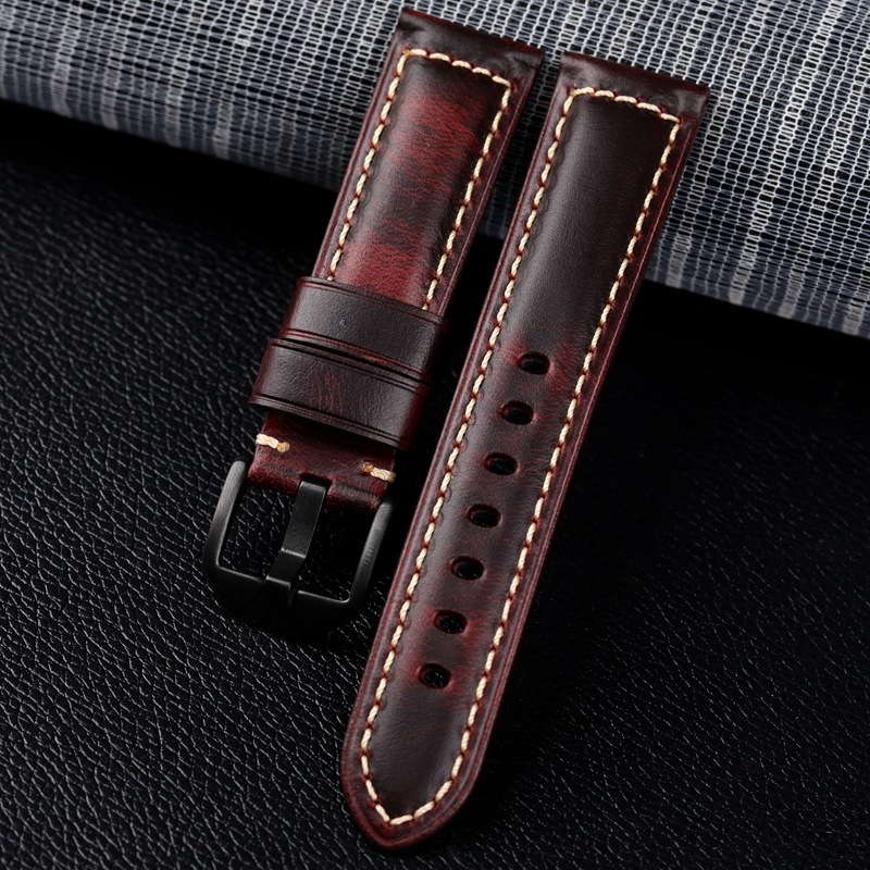 Kožni kaiš za sat – ručno izrađen, završna obrada uljnim voskom, prava koža, brzo oslobađanje kopče, proljeće 2024, retro stil književnosti i umjetnosti