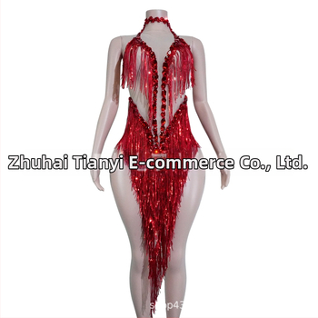 Naistei võrgust kleit, millel läikivad rhinestones ja frangid – lavastuslik kostüüm Latīno tantsude jaoks, Euroopa ja Ameerika stiil, 2025 sügis, polüester-spandex-puuvillase segu