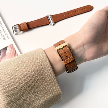 Brățară Apple Watch din piele de miel autentică, textură cu model lychee, cataramă cu pin, compatibilă cu Apple Watch